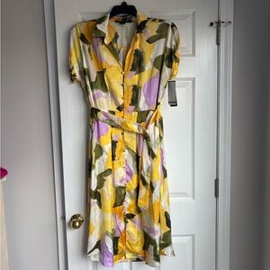 French Connection Yellow and Purple Midi Dress